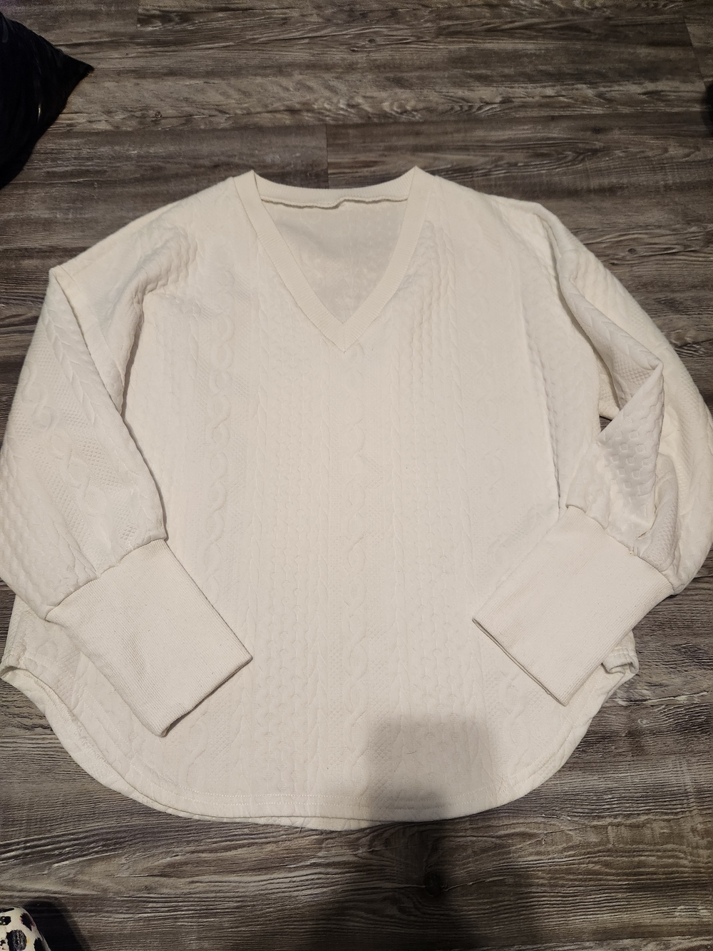 Women's White Cable-Knit V-Neck Sweater